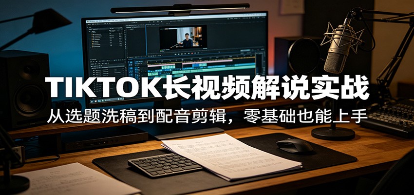 TIKTOK长视频解说实战：从选题洗稿到配音剪辑，零基础也能上手-轻创终点站
