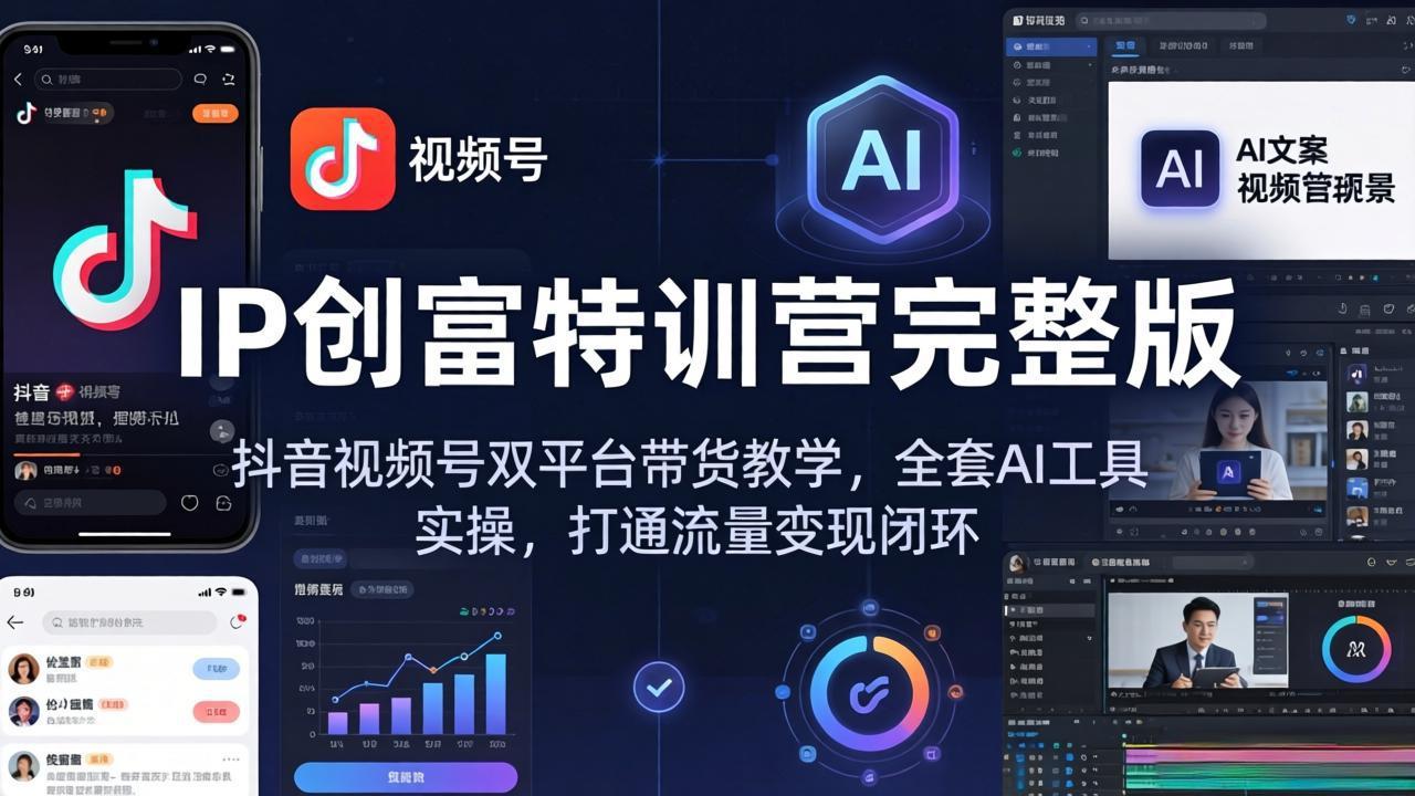 IP创富特训营完整版：抖音视频号双平台带货教学，全套AI工具实操，打通流量变现闭环-轻创终点站
