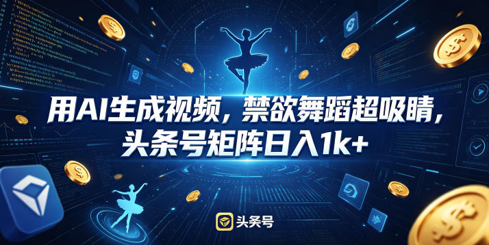 用AI生成视频，禁欲舞蹈超吸睛，头条号矩阵日入1k+-轻创终点站