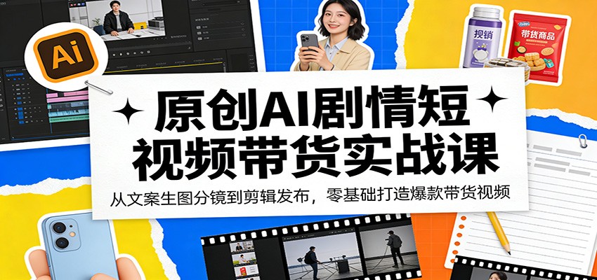 原创AI剧情短视频带货实战课：从文案生图分镜到剪辑发布，零基础打造爆款带货视频-轻创终点站