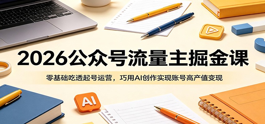 2026公众号流量主掘金课：零基础吃透起号运营，巧用AI创作实现账号高产值变现-轻创终点站
