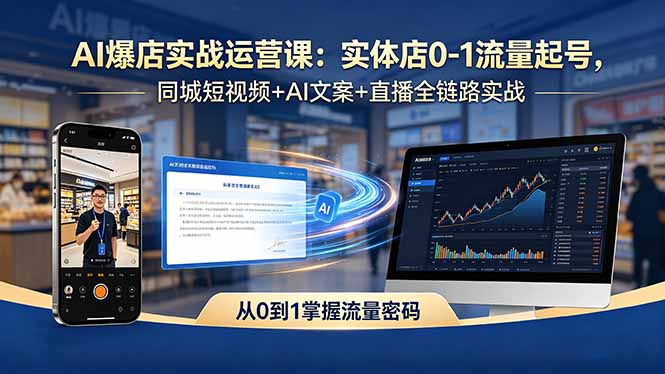 AI爆店实战运营课：实体店0-1流量起号，同城短视频+AI文案+直播全链路实战-轻创终点站