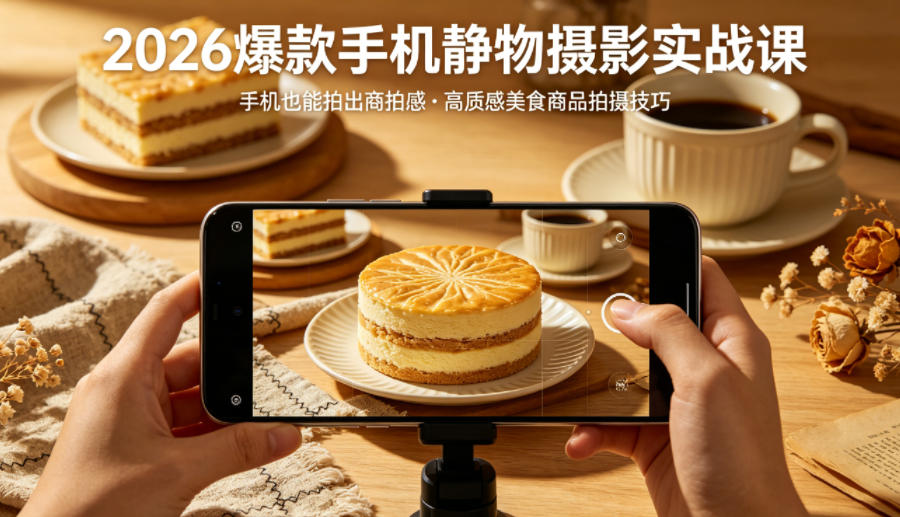 2026爆款手机静物摄影实战课,手机也能拍出商拍感,学会拍出高质感美食商品-轻创终点站