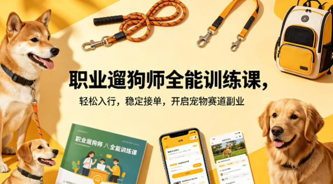 职业遛狗师全能训练课，轻松入行，稳定接单，开启宠物赛道副业-轻创终点站