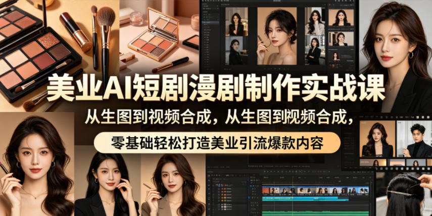 美业AI短剧漫剧制作实战课,从生图到视频合成,零基础轻松打造美业引流爆款内容-轻创终点站