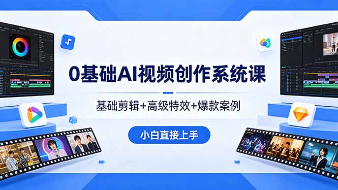 0基础AI视频创作系统课，基础剪辑+高级特效+爆款案例，小白直接上手-轻创终点站