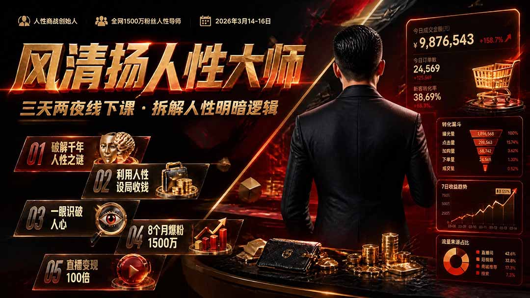 风清扬人性大师-三天两夜3月14-16线下课2026年|拆解人性明暗逻辑,识人避坑,千万粉涨粉+直播百倍变现实战教学-轻创终点站