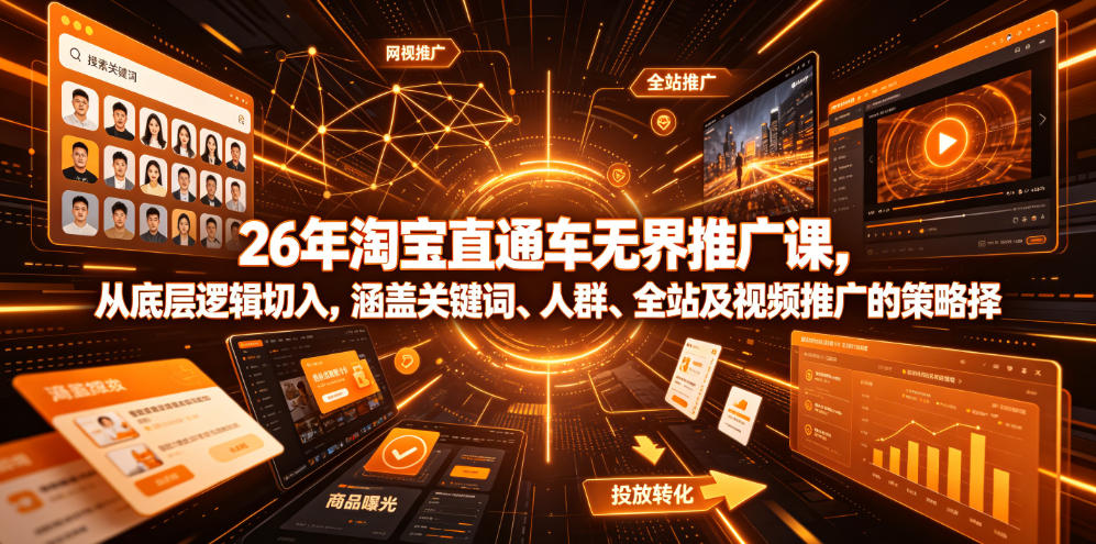 26年淘宝直通车无界推广课,从底层逻辑切入,涵盖关键词、人群、全站及视频推广的策略选择-轻创终点站