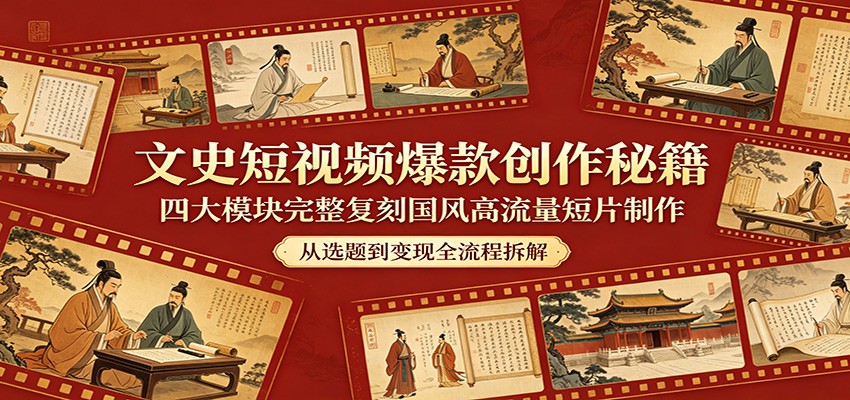 文史短视频爆款创作秘籍：四大模块完整复刻国风高流量短片制作-轻创终点站