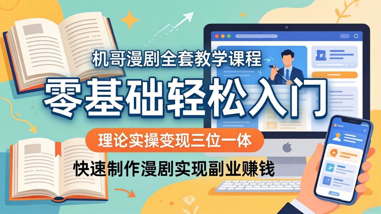 机哥漫剧全套教学课程，理论实操变现三位一体，零基础轻松入门，快速制作漫剧实现副业赚钱-轻创终点站