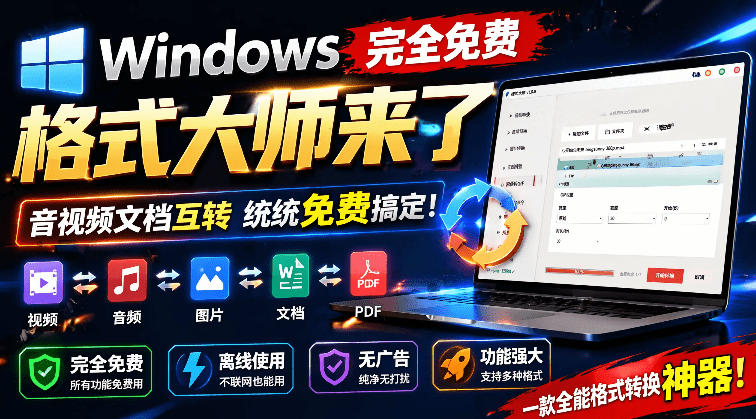 Windows完全免费格式大师来了,音视频文档互转统统免费搞定!免费无广,离线使用格式大师-轻创终点站
