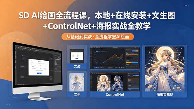SD AI绘画全流程课，本地+在线安装+文生图+ControlNet+海报实战全教学-轻创终点站