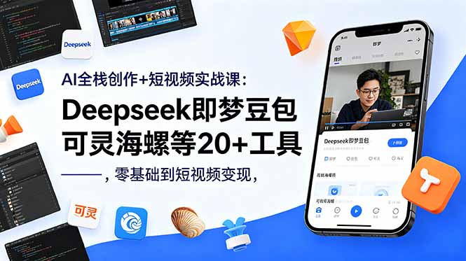 AI全栈创作+短视频实战课：Deepseek即梦豆包可灵海螺等20+工具，零基础到短视频变现-轻创终点站