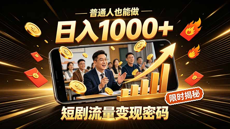 一部手机做短剧分发，不用真人出镜、不用拍摄剧本，快手流量变现日赚千元-轻创终点站