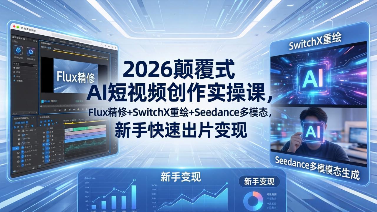 2026颠覆式 AI短视频创作课-5月更新，Flux精修+SwitchX重绘+Seedance多模态，新手快速出片变现-轻创终点站