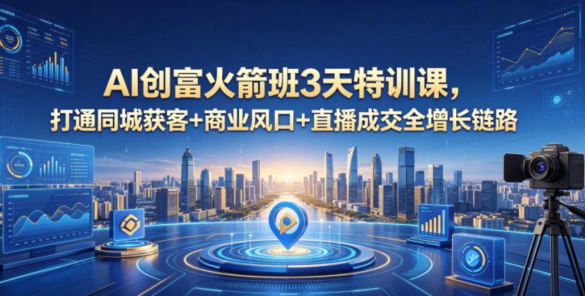 AI创富火箭班3天特训课，打通同城获客+商业风口+直播成交全增长链路，2026年4月新课-轻创终点站