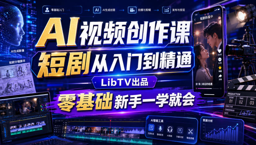 AI视频创作课,短剧从入门到精通,LibTV出品,零基础新手一学就会-轻创终点站
