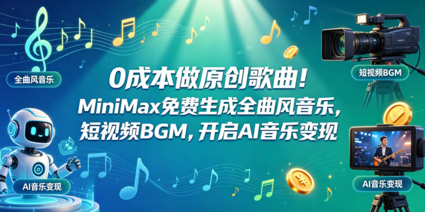 0成本做原创歌曲!MiniMax免费生成全曲风音乐,短视频BGM,开启AI音乐变现-轻创终点站