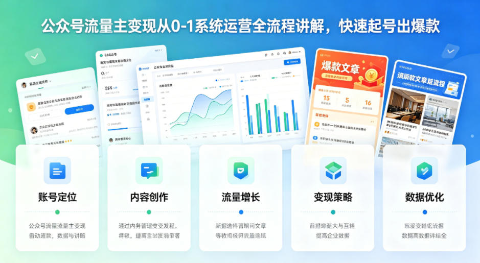公众号流量主变现从0-1系统运营全流程讲解，快速起号出爆款-轻创终点站