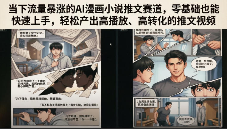 当下流量暴涨的AI漫画小说推文赛道，零基础也能快速上手，轻松产出高播放、高转化的推文视频-轻创终点站