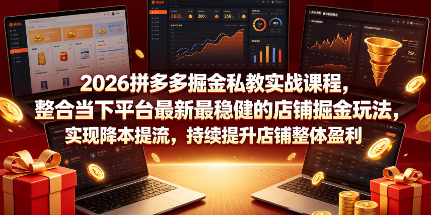 2026拼多多掘金私教实战课程，整合当下平台最新最稳健的店铺掘金玩法，实现降本提流，持续提升店铺整体盈利-轻创终点站