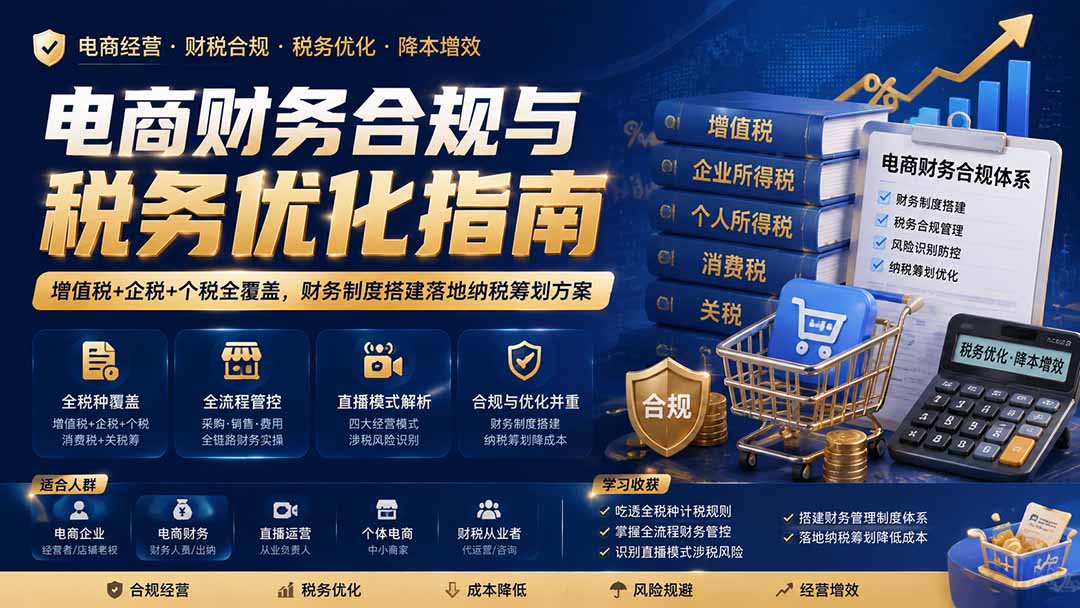 电商财务合规与税务优化指南:增值税+企税+个税全覆盖,财务制度搭建落地纳税筹划方案-轻创终点站