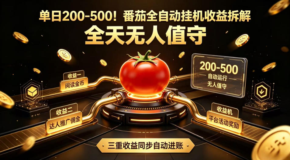 单日200-500!番茄全自动挂G收益拆解,全天无人值守,矩阵操作收益翻倍【揭秘】-轻创终点站