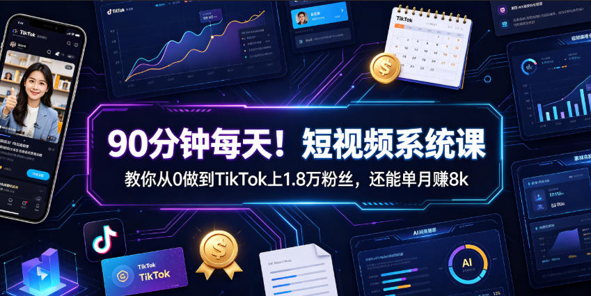 90分钟每天！短视频系统课教你从0做到TikTok上1.8万粉丝，还能单月賺8k【原创双语字幕】-轻创终点站