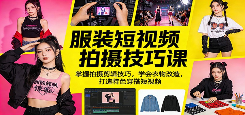 服装短视频拍摄技巧课：掌握拍摄剪辑技巧，学会衣物改造，打造特色穿搭短视频-轻创终点站