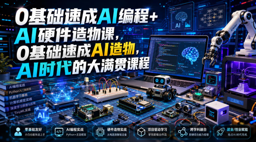 0基础速成AI编程+AI硬件造物课，0基础速成AI造物，AI时代的大满贯课程-轻创终点站
