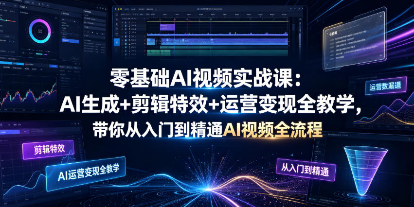 零基础AI视频实战课：AI生成+剪辑特效+运营变现全教学，带你从入门到精通AI视频全流程-轻创终点站