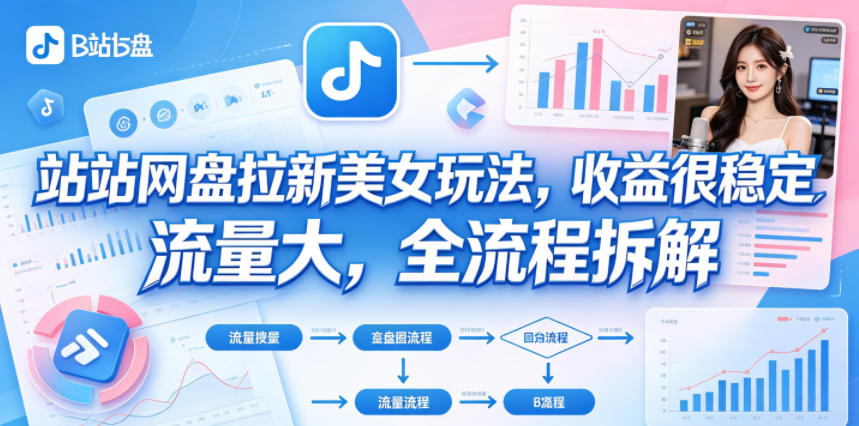 B站网盘拉新美女玩法，收益很稳定，流量大，全流程拆解-轻创终点站
