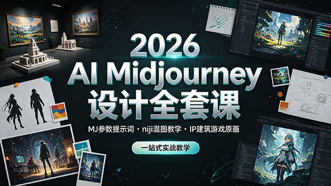 2026 AI Midjourney设计全套课，MJ参数提示词niji混图教学，IP建筑游戏原画一站式实战教学-轻创终点站