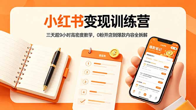 小红书变现训练营：三天超9小时高密度教学，0粉开店到爆款内容全拆解-轻创终点站