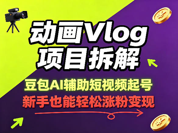 动画Vlog项目拆解，豆包AI辅助短视频起号，新手也能轻松涨粉，43条作品涨粉8.3W-轻创终点站