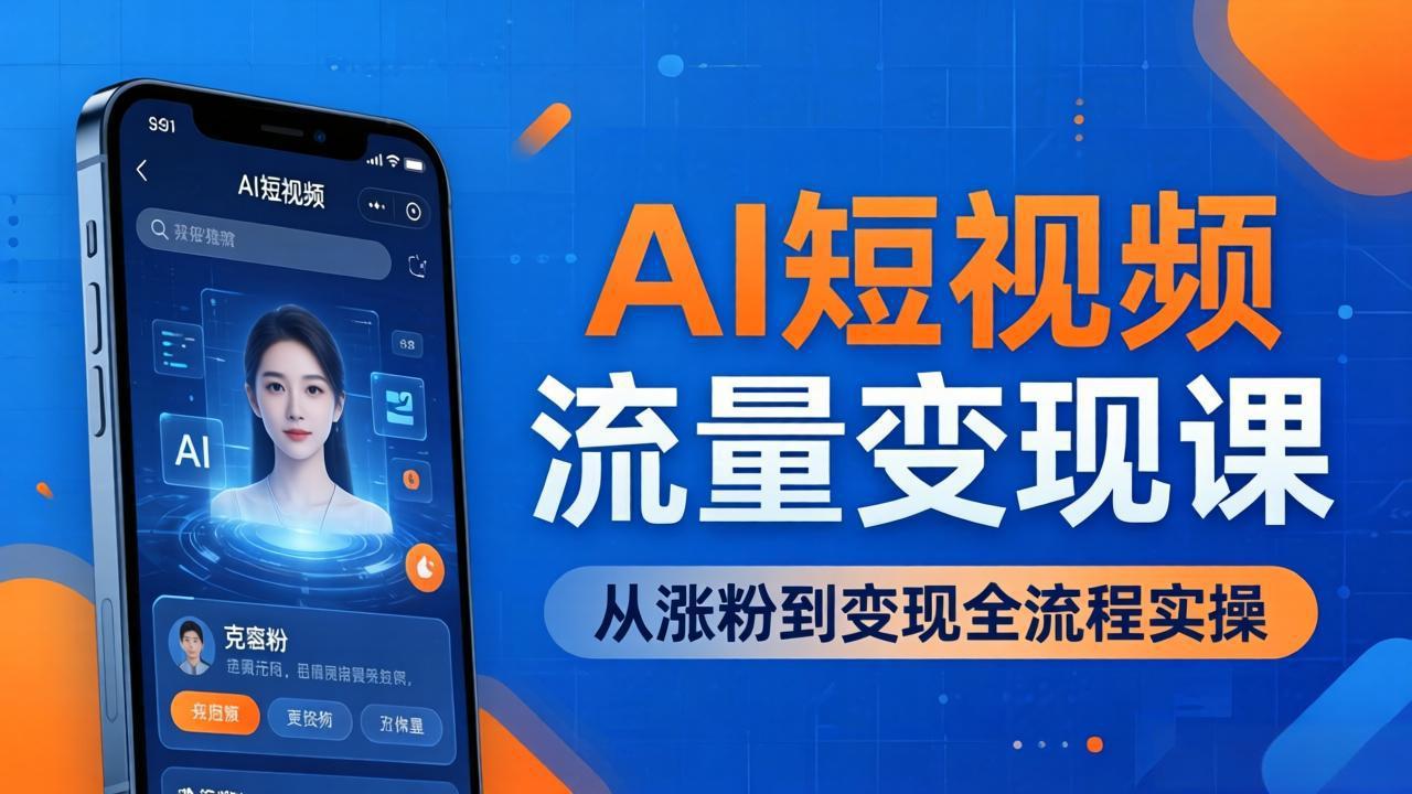 AI短视频流量变现课：一部手机玩转数字人克隆+爆款制作，从涨粉到变现全流程实操-轻创终点站