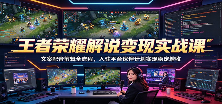 王者荣耀解说变现实战课：文案配音剪辑全流程，入驻平台伙伴计划实现稳定增收-轻创终点站