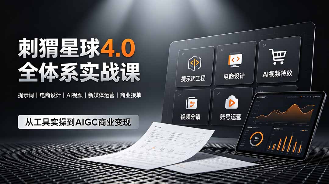 刺猬星球4.0全体系实战课，覆盖提示词工程、电商设计、AI视频特效与新媒体运营，一站式掌握AIGC商业核心技能-轻创终点站