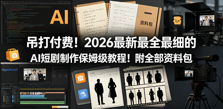 吊打付费！2026最新最全最细的AI短剧制作保姆级教程！附全部资料包-轻创终点站