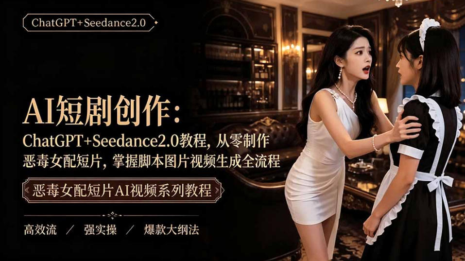 AI短剧从零创作实战课|ChatGPT脚本撰写+Seedance2.0视频生成,恶毒女配短剧全流程教程-轻创终点站