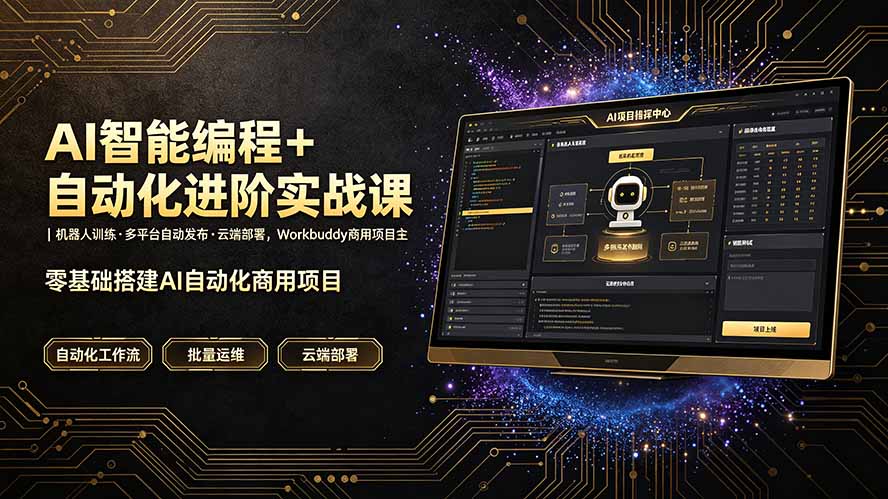 AI智能编程+自动化进阶实战课｜机器人训练·多平台自动发布·云端部署，Workbuddy商用项目全流程教学-轻创终点站