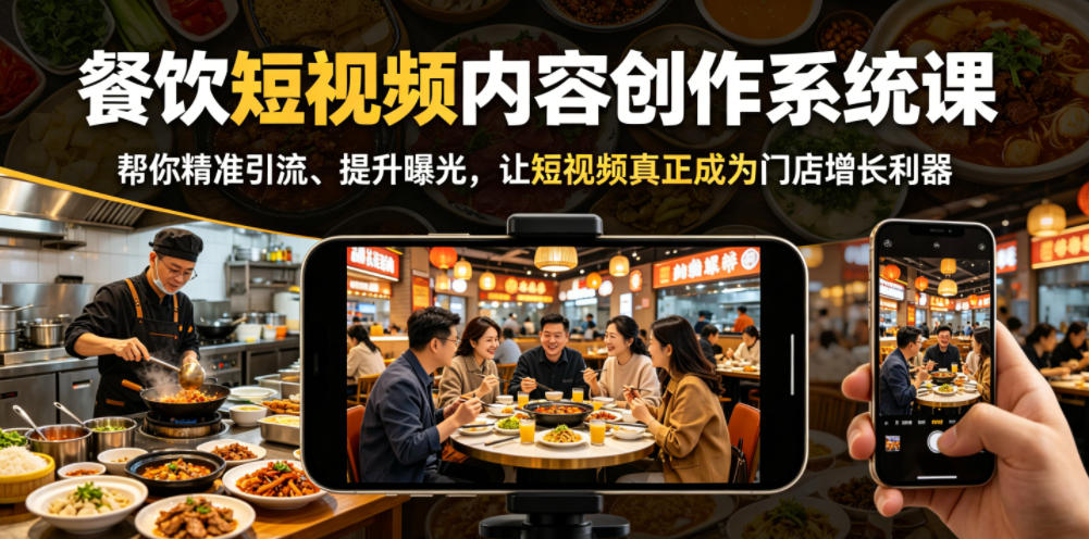 餐饮短视频内容创作系统课，帮你精准引流、提升曝光，让短视频真正成为门店增长利器-轻创终点站