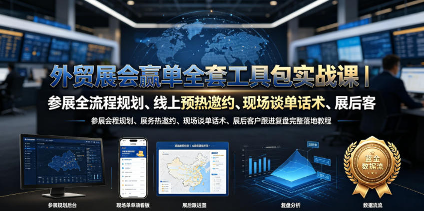 外贸展会赢单全套工具包实战课｜参展全流程规划、线上预热邀约、现场谈单话术、展后客户跟进复盘完整落地教程-轻创终点站