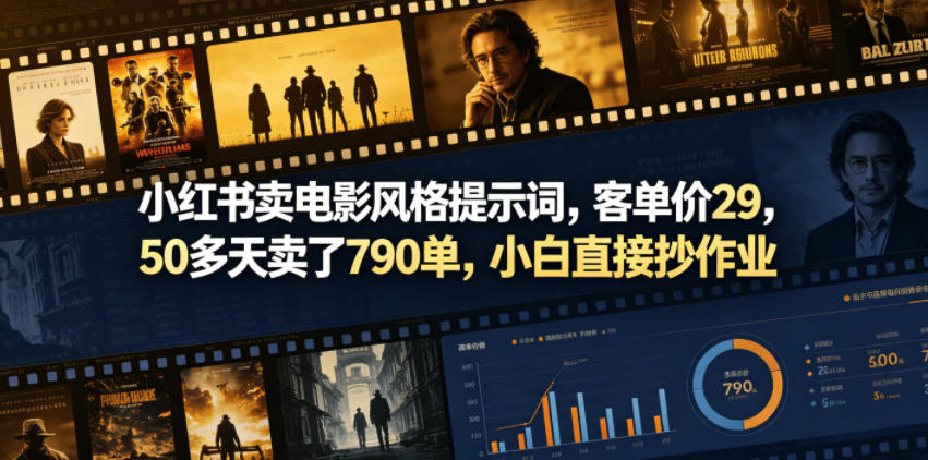 小红书卖电影风格提示词，客单价29，50多天卖了790单，小白直接抄作业！-轻创终点站