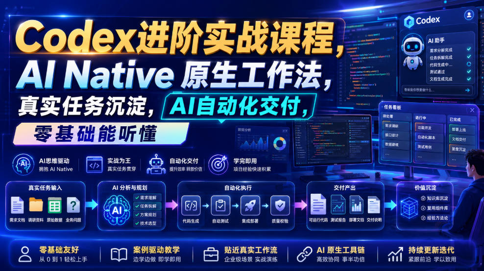 Codex进阶实战课｜AI Native原生工作法，22节真实任务落地，从配置到AI自动化交付全链路教程-轻创终点站