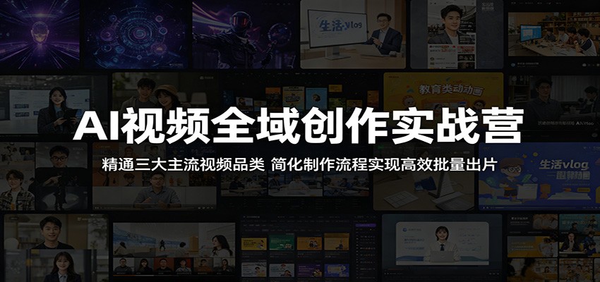AI视频全域创作实战营：精通三大主流视频品类，简化制作流程实现高效批量出片-轻创终点站