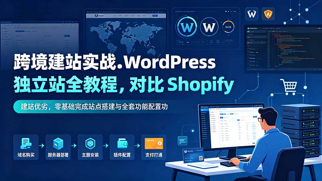 跨境建站实战：WordPress 独立站全教程，对比 Shopify 建站优劣，零基础完成站点搭建与全套功能配置-轻创终点站
