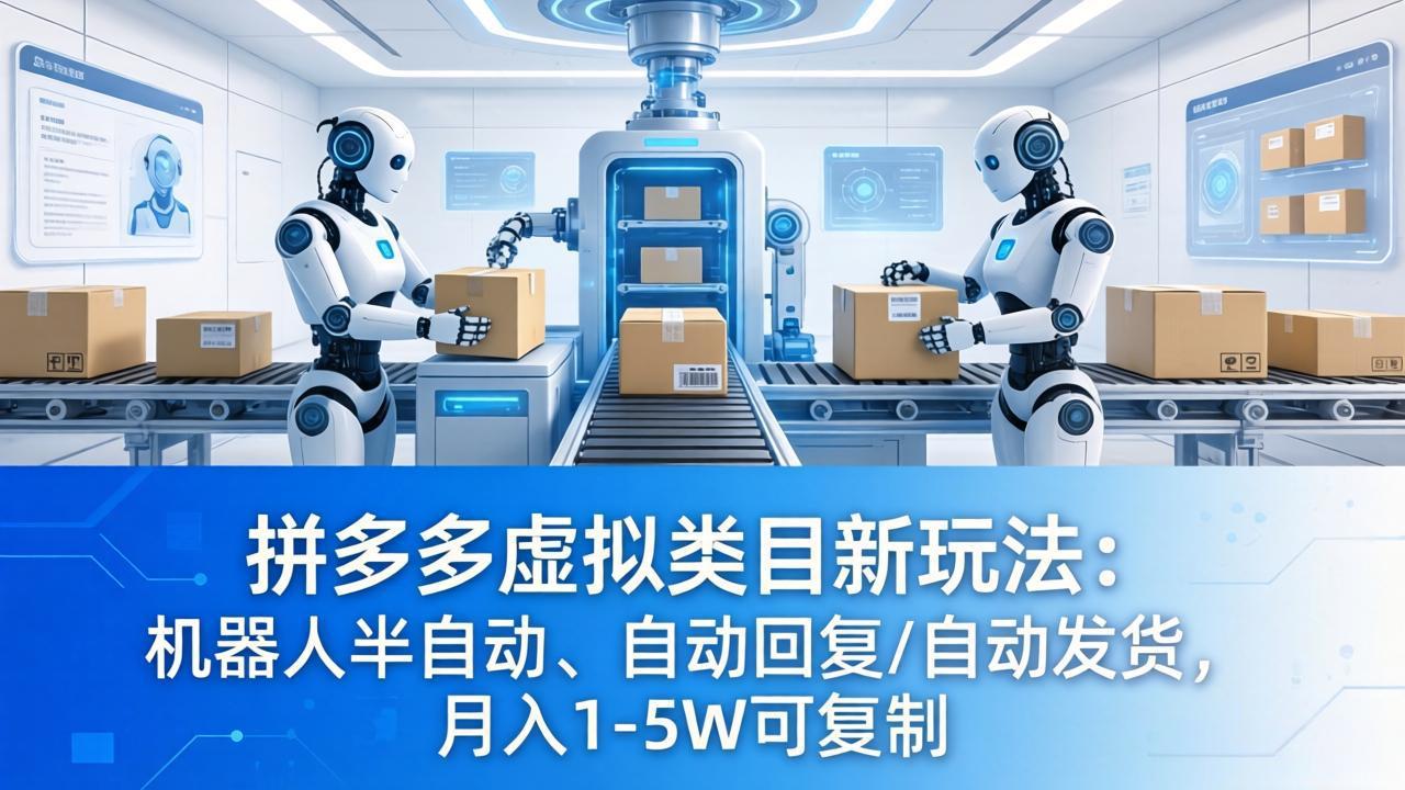 拼多多虚拟类目新玩法：机器人半自动、自动回复 /自动发货，月入 1-5W 可复制-轻创终点站