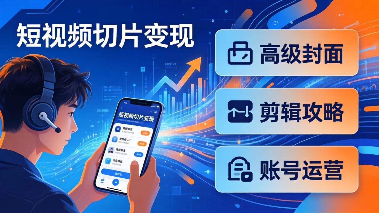 短视频切片变现速成班2.0:高级封面+剪辑攻略+账号运营,0基础小白快速入局副业-轻创终点站