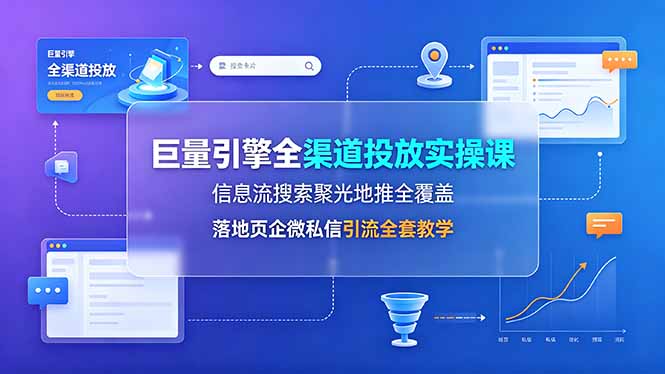 巨量引擎全渠道投放实操课，信息流搜索聚光地推全覆盖，落地页企微私信引流全套教学-轻创终点站